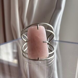Pink Stone Silver-Tone Cuff Bracelet